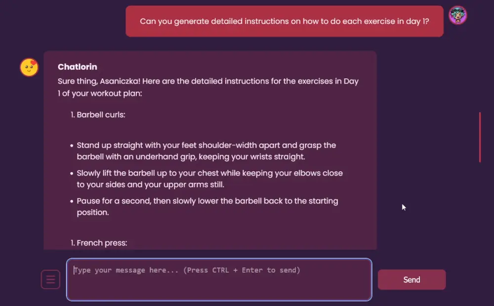 Detailed workout instructions