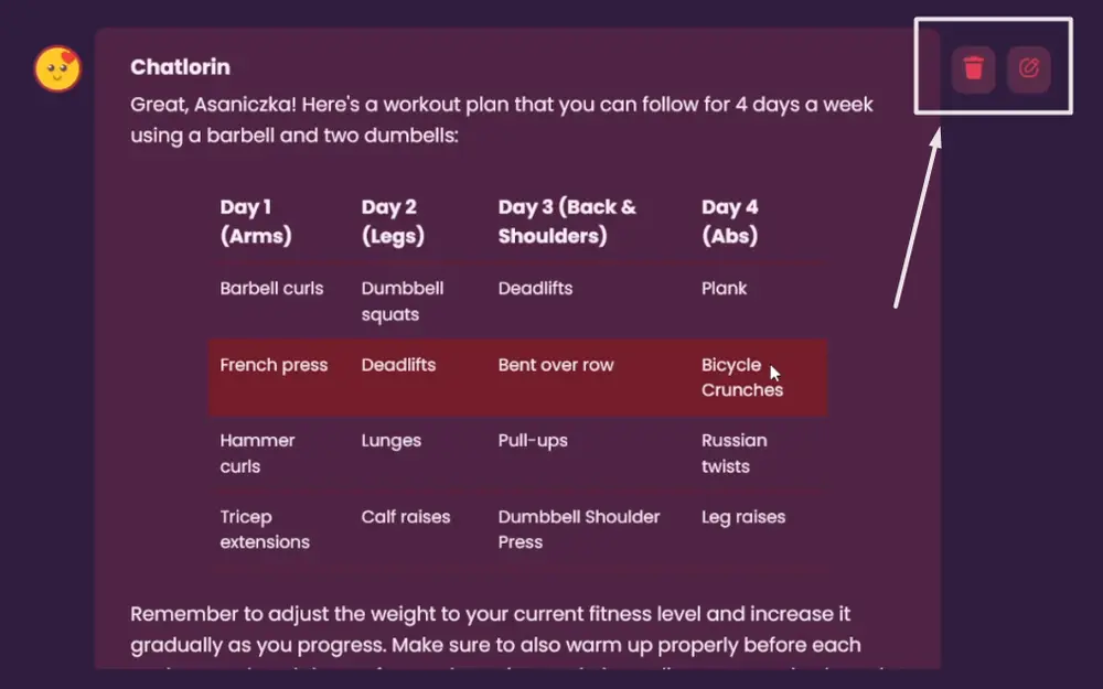 Edit Message Button of Chatlorin