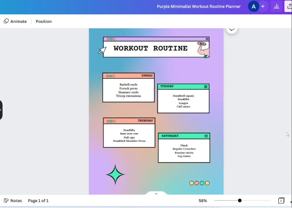 Canva to create workout list